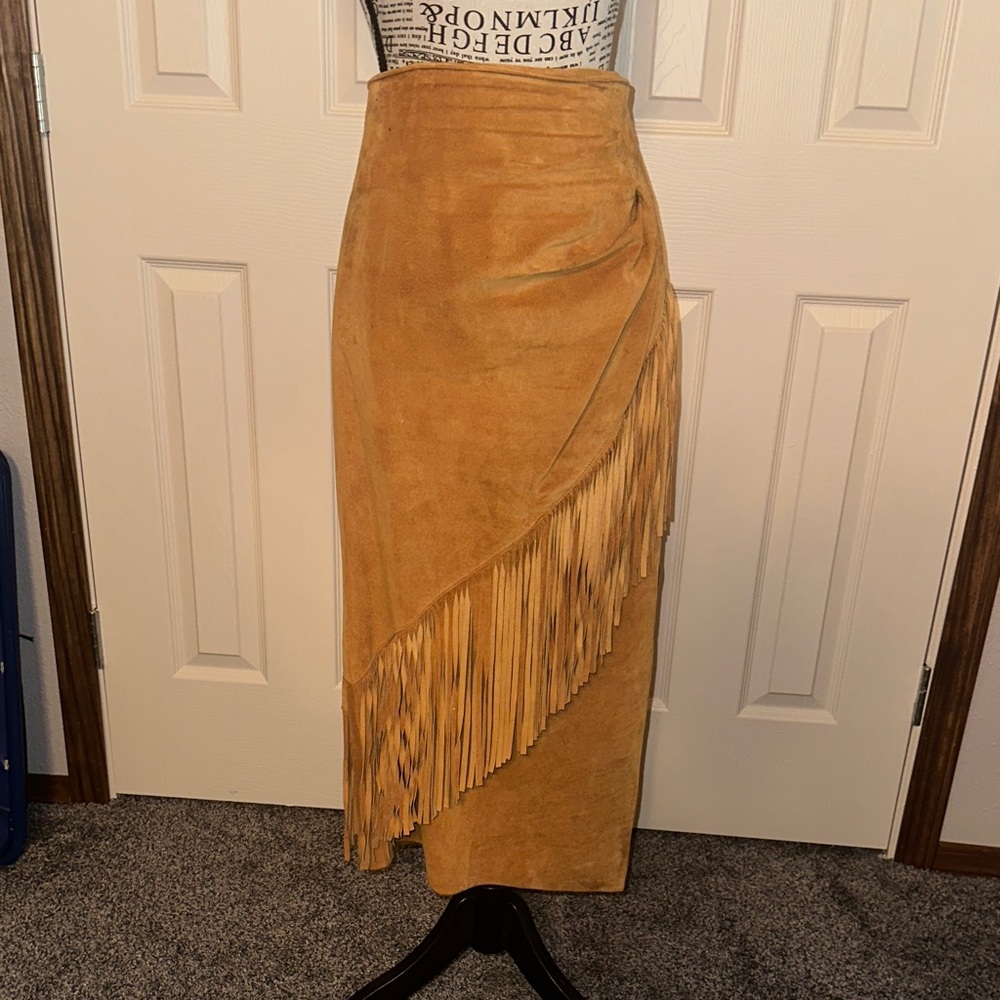 Vintage Suede Fringe Mustard Skirt